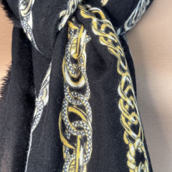 Black Chain Oversized Scarf Wrap Throw Fringe Soft Cozy Fall - Picture 6 of 7